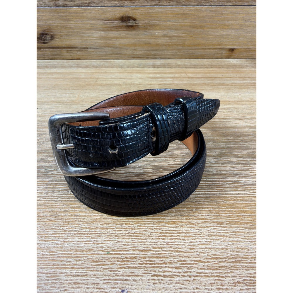 Jeff Deegan Sterling Silver 925 Buckle Centures Genuine Lizard Leather Belt VTG
